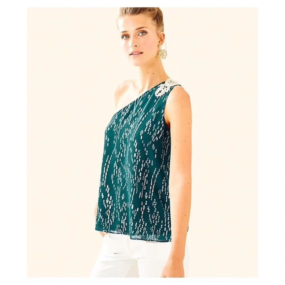 LILLY PULITZER Siene One Shoulder Silk Top - Picture 1 of 8